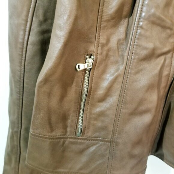 Guess Genuine Leather Moto Cropped Style Jacket – Warm Brown - Sz XL - Picture 7 of 15